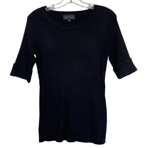 Premise Womens Sweater Size Medium M Black Ribbed Short Sleeve Ladies - Picture 1 of 5
